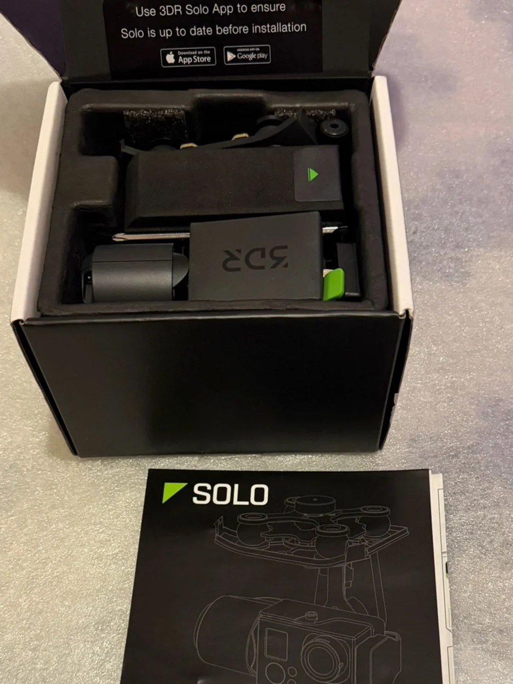 solo The smart Drone Go Pro 3-Axis Gimbal Mount in Black with Green Accent